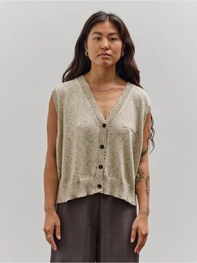 Cordera Flecked Cotton Waistcoat Natural V Neck Oversized Vest, One Size